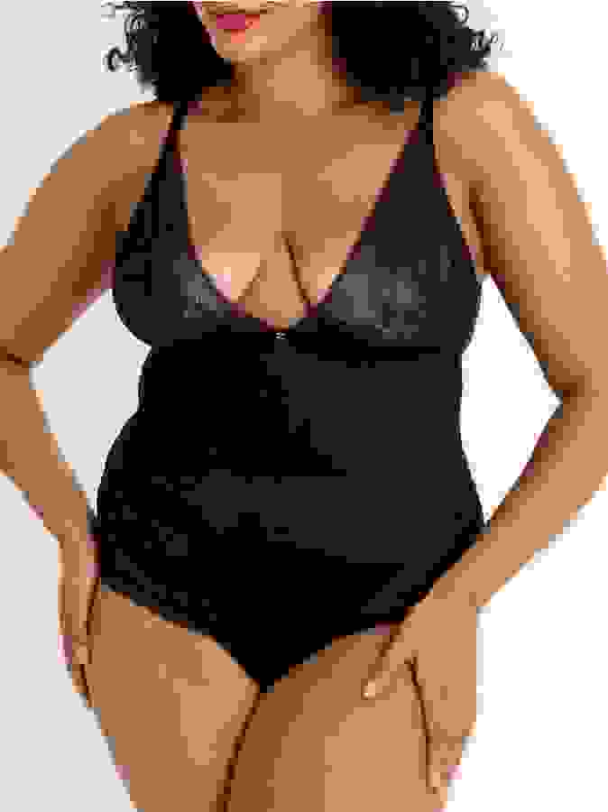 Lovehoney Plus Size Hourglass Black Smoothing Sleeveless Open-Cut Body, Black, hi-res